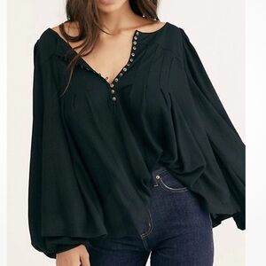 Free People Black Oversized Thermal Babydoll Top